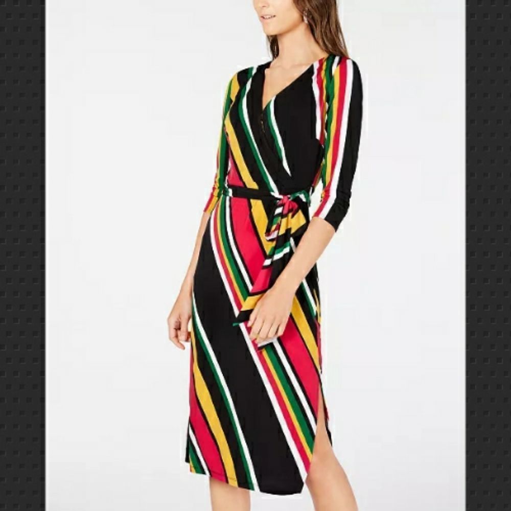 INC Striped Wrap Dress Size XL
